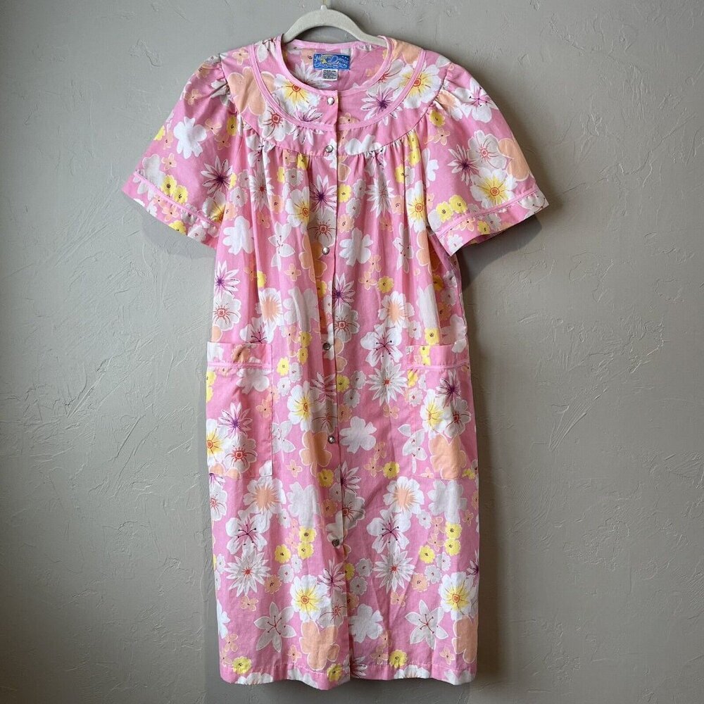 vintage night gown Pink Floral 60s Retro Bright Colorful Pearl Snap Grandma Core
